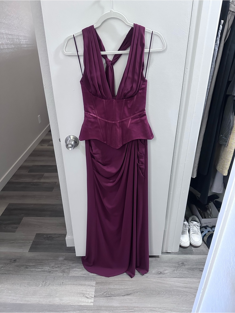 ASOS Burgundy Halter Maxi Dress with Corset Waist